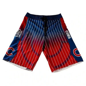 Chicago Cubs MLB Board Shorts Mens Red Blue Striped Size 32 Zip Pocket
